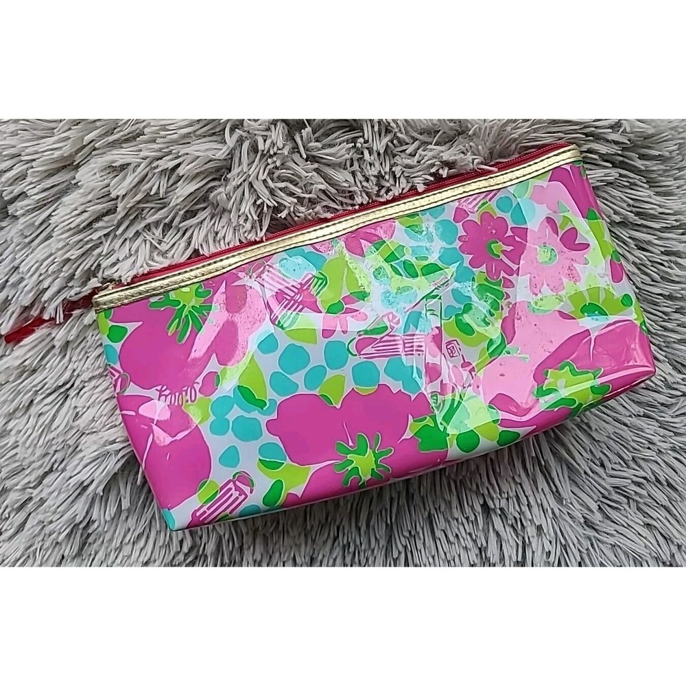 Lilly Pulitzer-Estee Lauder Floral Makeup Bag Pink Green Travel Cosmetic Pouch